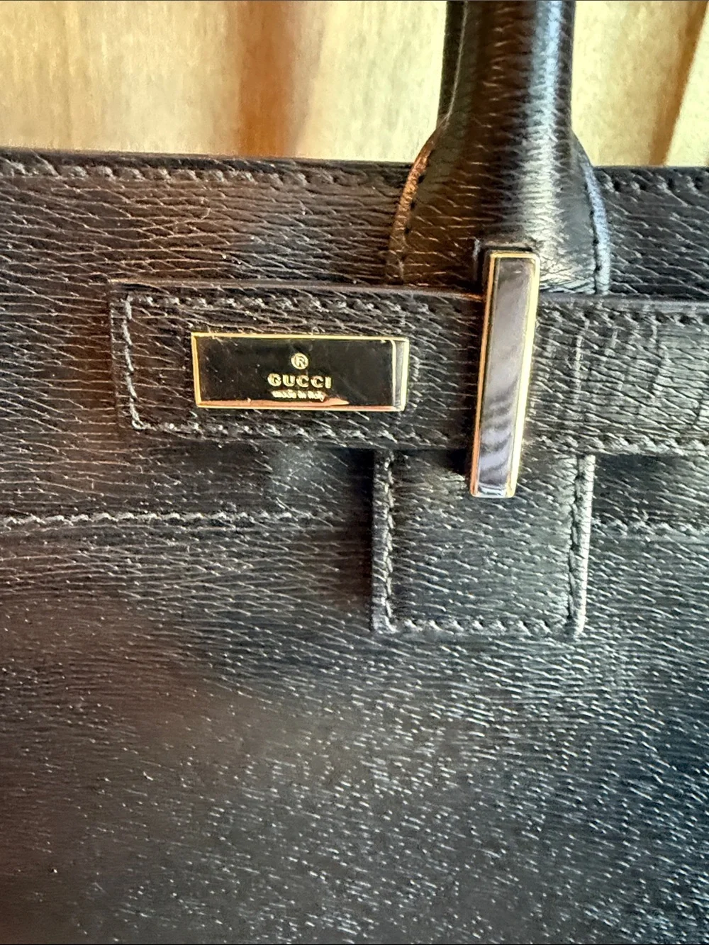 Gucci Black Leather Structured Tote with Top Handles